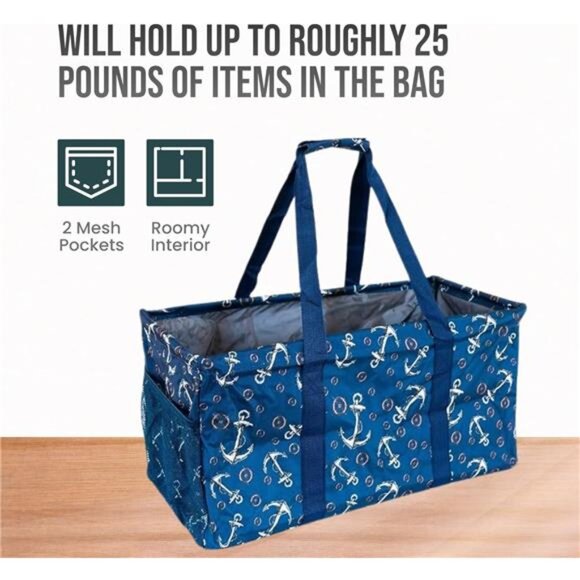 Extra Large Utility Tote Bag-Oversized Collapsible Reusable Wire Frame Rectangle - Picture 4 of 8